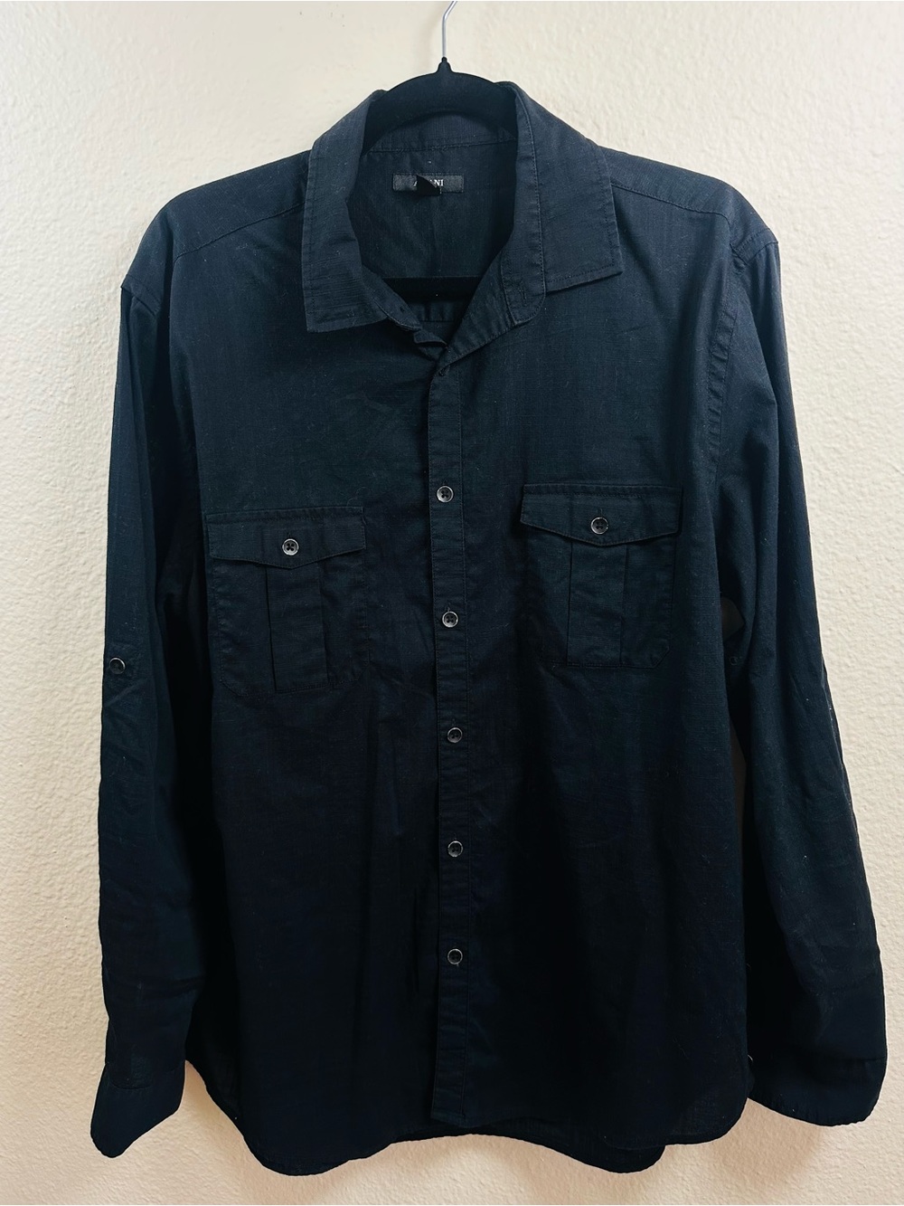 Alfani Men's Black Casual Button-Down Shirt with Chest Pockets